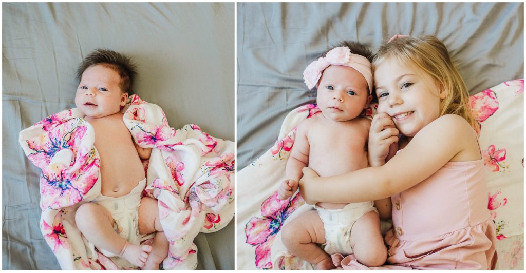 Image of sister and newborn baby sister during newborn session