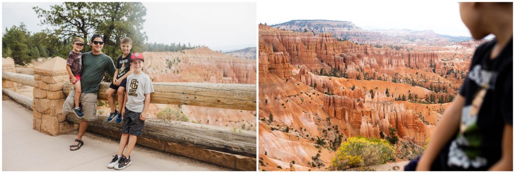 Kids looking at Bryce Canyon while on a road trip