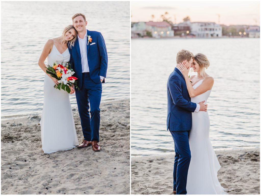bride and groom portraits on the beach in San Diego