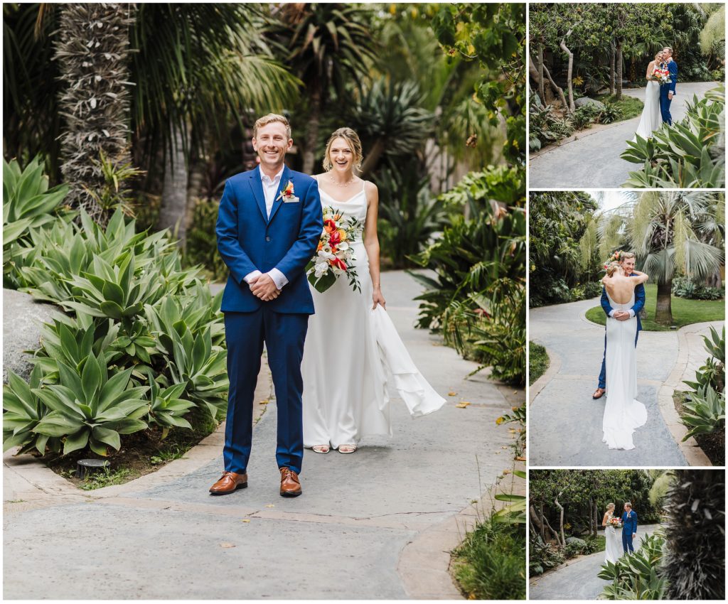First look photos of bride and groom at Catamaran Resort in San Diego