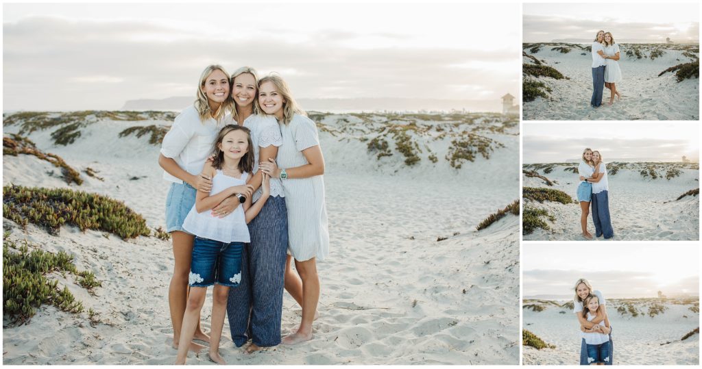 Mom with daughters during Coronado Beach photoshoot