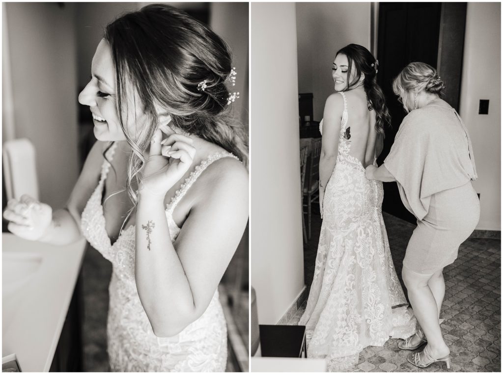 Image of bride getting ready with mom
