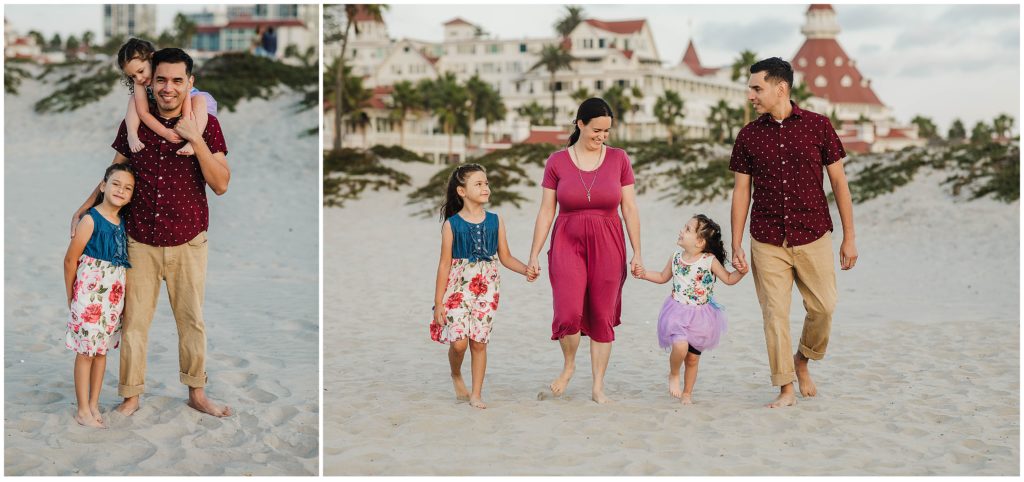 Image of picture perfect family photos in front of the Hotel Del in Coronado 